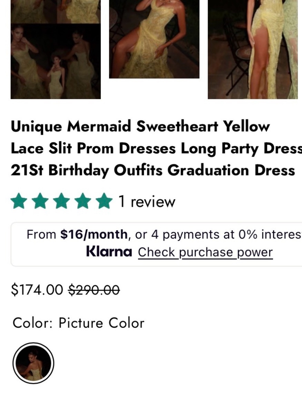 Yellow Lace Mermaid Sweetheart Prom Dress with High Slit